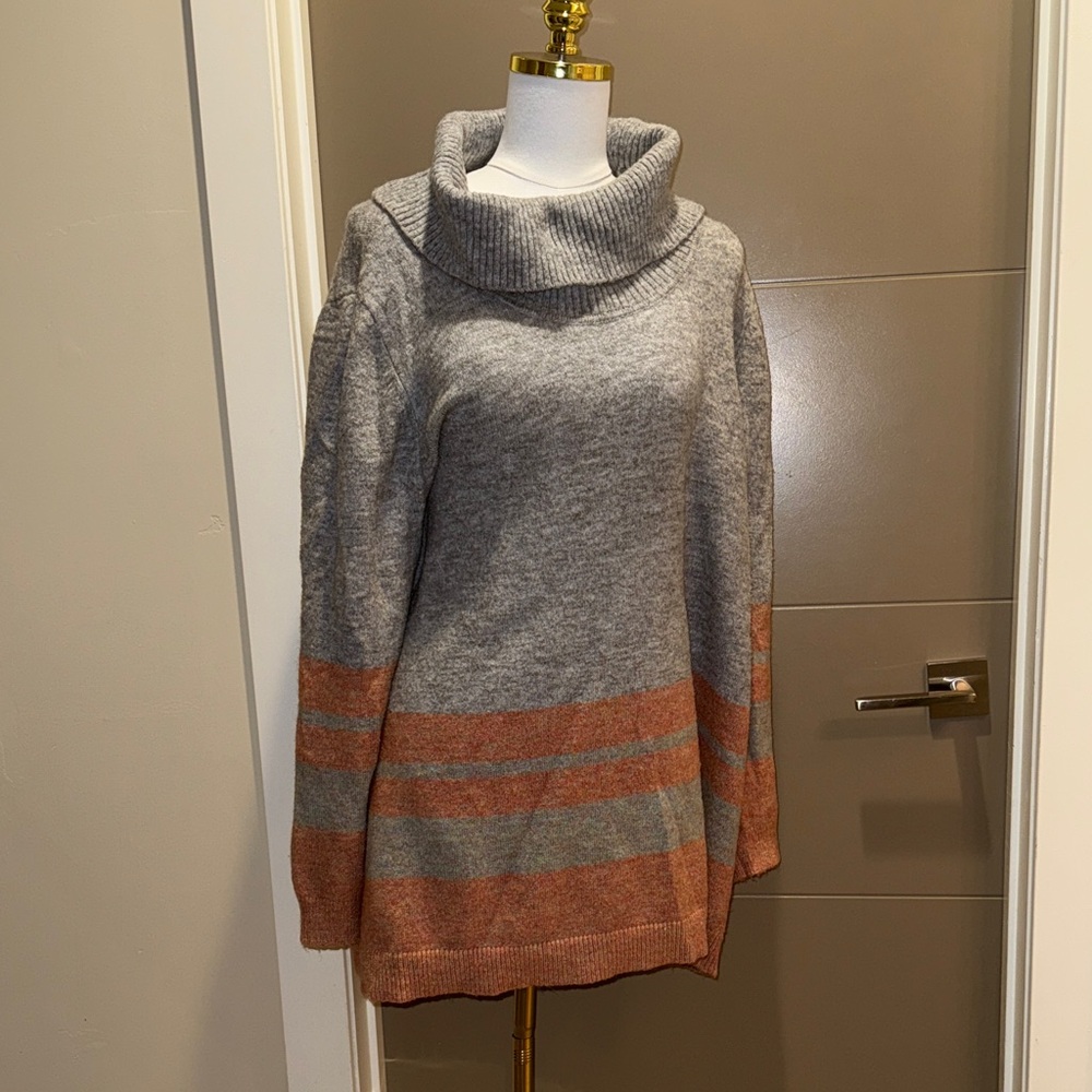 Lane Bryant Gray and Orange Cowl Neck Sweater